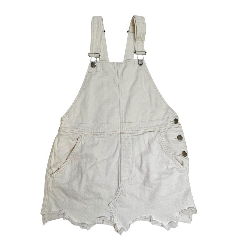 Free People Women's Overalls Denim Skirt Frayed Hem Casual Cream size‎ W4
